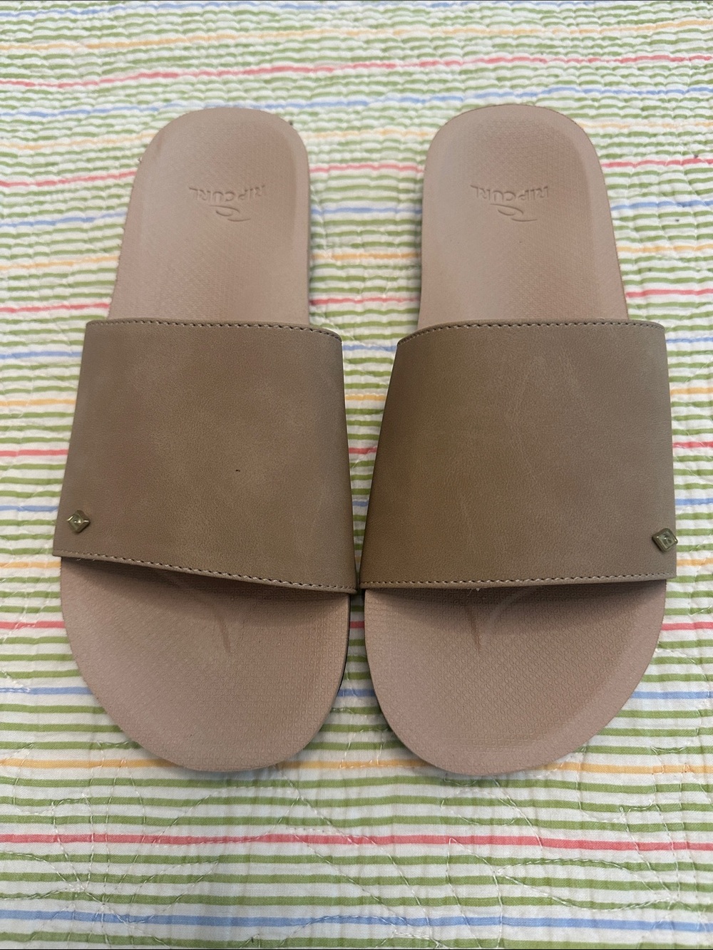 Slip-On Slide Sandals in Taupe